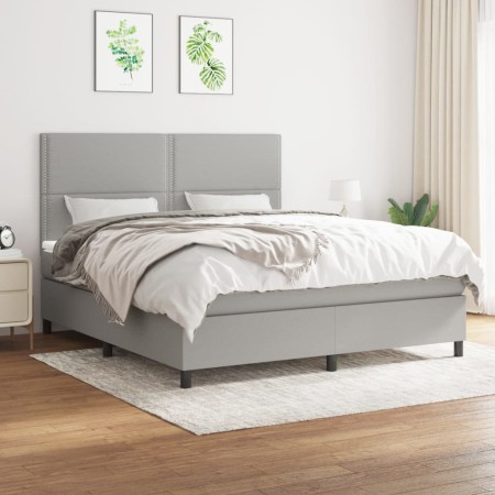 Cama box spring con colchón tela gris claro 160x200 cm de , Camas y somieres - Ref: Foro24-3141705, Precio: 568,29 €, Descuen...