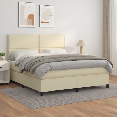 Box spring bed with cream synthetic leather mattress 180x200 cm by , Beds and slatted bases - Ref: Foro24-3142799, Price: 646...