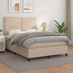 Cama box spring con colchón cuero sintético capuchino 140x190cm de , Camas y somieres - Ref: Foro24-3142784, Precio: 561,99 €...