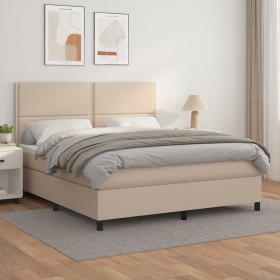 Cama box spring con colchón cuero sintético capuchino 180x200cm de , Camas y somieres - Ref: Foro24-3142802, Precio: 657,99 €...