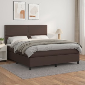 Cama box spring con colchón cuero sintético marrón 180x200 cm de , Camas y somieres - Ref: Foro24-3142800, Precio: 643,99 €, ...