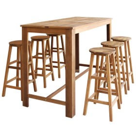 7-teiliges Bartisch- und Hocker-Set aus massivem Akazienholz von vidaXL, Möbelsets für Küchen und Esszimmer - Ref: Foro24-246...