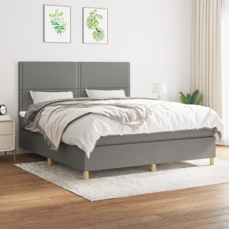 Cama box spring con colchón tela gris oscuro 180x200 cm de , Camas y somieres - Ref: Foro24-3142274, Precio: 616,34 €, Descue...