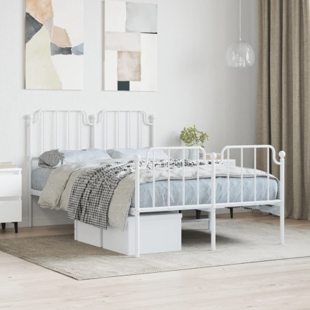 Estructura cama metal con cabecero y estribo blanco 120x190 cm de , Camas y somieres - Ref: Foro24-373951, Precio: 97,38 €, D...