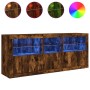 Sideboard with LED lights smoked oak 162x37x67 cm by , Sideboards - Ref: Foro24-3208999, Price: 194,99 €, Discount: %