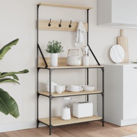 Kitchen shelving with hooks 4 levels engineered oak wood by , Kitchen utensil containers - Ref: Foro24-838959, Price: 73,08 €...