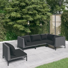 Garden sofas 5 pieces and cushions dark gray synthetic rattan by , Garden sets - Ref: Foro24-3099852, Price: 428,99 €, Discou...