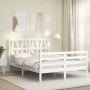 Estructura cama de matrimonio con cabecero madera maciza blanco de , Camas y somieres - Ref: Foro24-3194352, Precio: 151,86 €...