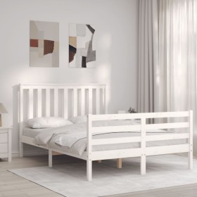 Double bed frame with white solid wood headboard by , Beds and slatted bases - Ref: Foro24-3194222, Price: 153,66 €, Discount: %