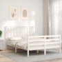 Estructura cama de matrimonio con cabecero madera maciza blanco de , Camas y somieres - Ref: Foro24-3194222, Precio: 153,54 €...