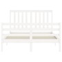 Estructura cama de matrimonio con cabecero madera maciza blanco de , Camas y somieres - Ref: Foro24-3194222, Precio: 153,54 €...