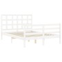 Double bed frame with white solid wood headboard by , Beds and slatted bases - Ref: Foro24-3193962, Price: 148,62 €, Discount: %