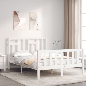 Double bed frame with white solid wood headboard by , Beds and slatted bases - Ref: Foro24-3193117, Price: 157,99 €, Discount: %