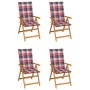 Garden chairs 4 pcs solid teak wood red checkered cushions by , Garden chairs - Ref: Foro24-3065543, Price: 461,99 €, Discoun...