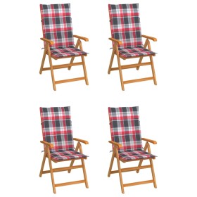 Garden chairs 4 pcs solid teak wood red checkered cushions by , Garden chairs - Ref: Foro24-3065543, Price: 481,00 €, Discoun...