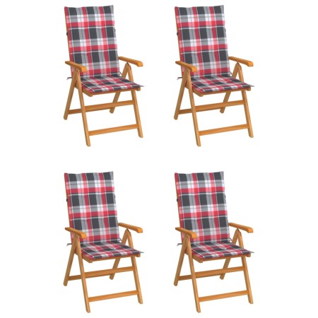 Garden chairs 4 pcs solid teak wood red checkered cushions by , Garden chairs - Ref: Foro24-3065543, Price: 451,99 €, Discoun...