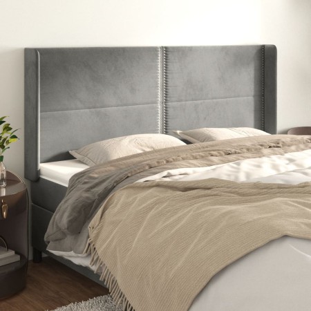 Cabecero con orejas de terciopelo gris claro 163x16x118/128 cm de , Cabeceros y pies de cama - Ref: Foro24-3119494, Precio: 1...