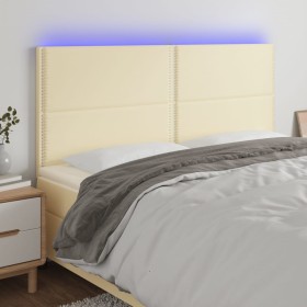 Cabecero con luces LED cuero sintético crema 160x5x118/128 cm de , Cabeceros y pies de cama - Ref: Foro24-3122382, Precio: 13...