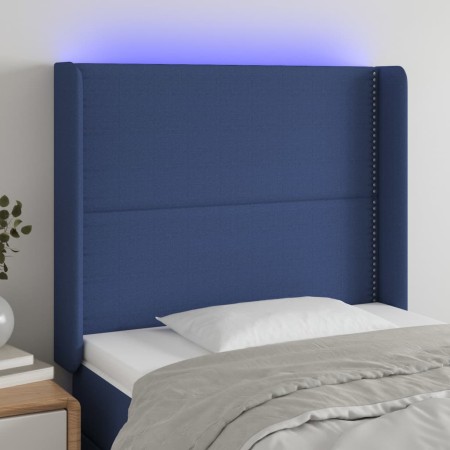 Blue fabric headboard with LED 93x16x118/128 cm by , Headboards and footboards - Ref: Foro24-3123896, Price: 85,99 €, Discoun...