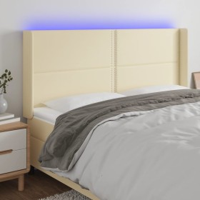 Headboard with LED cream synthetic leather 183x16x118/128 cm by , Headboards and footboards - Ref: Foro24-3124012, Price: 142...