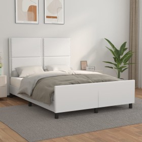 White synthetic leather headboard bed frame 140x190 cm by , Beds and slatted bases - Ref: Foro24-3125507, Price: 232,50 €, Di...