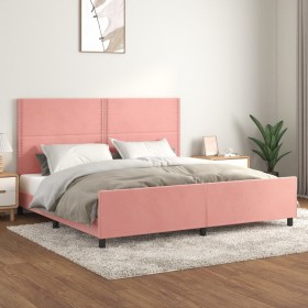 Pink velvet bed frame with headboard 200x200 cm by , Beds and slatted bases - Ref: Foro24-3125719, Price: 222,65 €, Discount: %