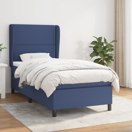 Cama box spring con colchón tela azul 90x190 cm de , Camas y somieres - Ref: Foro24-3127851, Precio: 353,21 €, Descuento: %