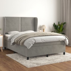 Box spring bed with light gray velvet mattress 140x190 cm by , Beds and slatted bases - Ref: Foro24-3129147, Price: 526,12 €,...