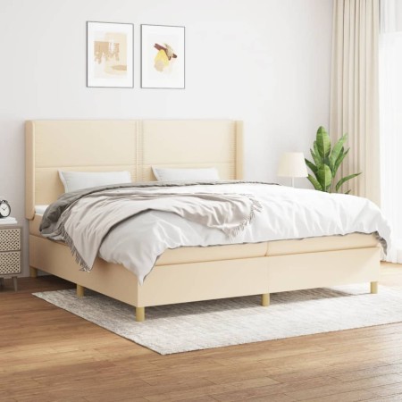 Cama box spring con colchón tela color crema 200x200 cm de , Camas y somieres - Ref: Foro24-3131942, Precio: 675,97 €, Descue...