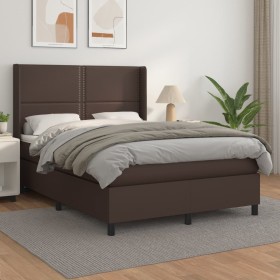 Box spring bed with brown synthetic leather mattress 140x190 cm by , Beds and slatted bases - Ref: Foro24-3132438, Price: 560...