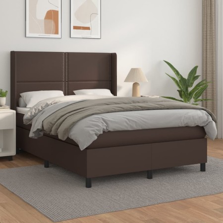 Box spring bed with brown synthetic leather mattress 140x190 cm by , Beds and slatted bases - Ref: Foro24-3132438, Price: 561...