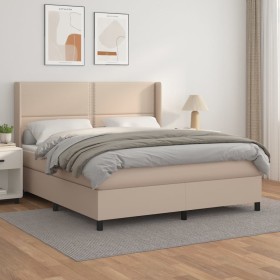 Cama box spring con colchón cuero sintético capuchino 160x200cm de , Camas y somieres - Ref: Foro24-3132452, Precio: 590,70 €...