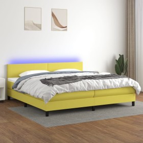 Box spring bed with mattress and LED green fabric 200x200 cm by , Beds and slatted bases - Ref: Foro24-3133028, Price: 595,99...