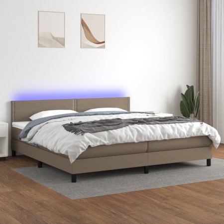 Box spring bed with mattress and LED lights taupe gray fabric 200x200 cm by , Beds and slatted bases - Ref: Foro24-3133105, P...