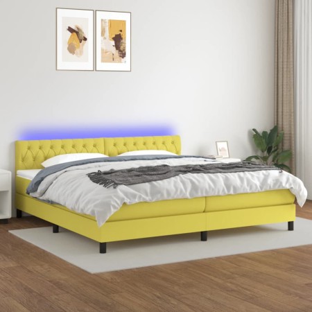 Boxspringbett-Matratze und LED-Leuchten, grüner Stoff, 200 x 200 cm von , Betten und Lattenroste - Ref: Foro24-3133428, Preis...