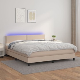 Box spring bed LED mattress cappuccino synthetic leather 160x200cm by , Beds and slatted bases - Ref: Foro24-3134176, Price: ...