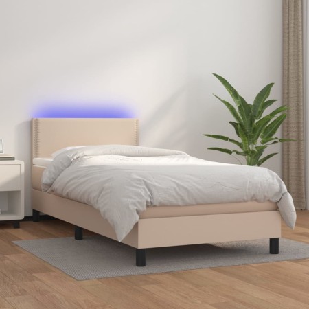 Cama box spring colchón LED cuero sintético capuchino 80x200 cm de , Camas y somieres - Ref: Foro24-3134134, Precio: 297,59 €...