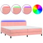 Cama box spring colchón y LED terciopelo rosa 200x200 cm de , Camas y somieres - Ref: Foro24-3134368, Precio: 551,99 €, Descu...