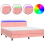 Cama box spring colchón y LED terciopelo rosa 160x200 cm de , Camas y somieres - Ref: Foro24-3134356, Precio: 495,82 €, Descu...