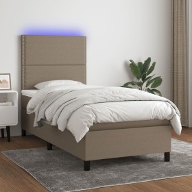 Boxspringbett mit Matratze und LED-Leuchten taupegrauer Stoff 90x190 cm von , Betten und Lattenroste - Ref: Foro24-3134761, P...