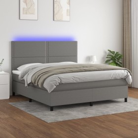 Cama box spring colchón y luces LED tela gris oscuro 160x200 cm de , Camas y somieres - Ref: Foro24-3134806, Precio: 554,99 €...