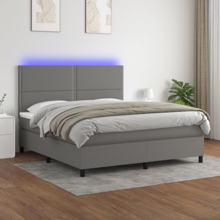 Cama box spring colchón y luces LED tela gris oscuro 160x200 cm de , Camas y somieres - Ref: Foro24-3134806, Precio: 548,82 €...