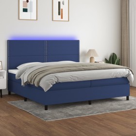 Cama box spring colchón y luces LED tela azul 200x200 cm de , Camas y somieres - Ref: Foro24-3134827, Precio: 691,99 €, Descu...