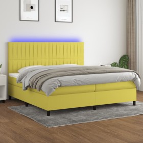 Cama box spring colchón y luces LED tela verde 200x200 cm de , Camas y somieres - Ref: Foro24-3135068, Precio: 628,99 €, Desc...