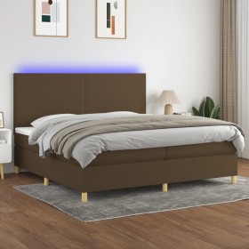 Box spring bed mattress LED lights dark brown fabric 200x200 cm by , Beds and slatted bases - Ref: Foro24-3135304, Price: 653...