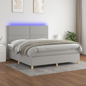 Cama box spring colchón y luces LED tela gris claro 180x200 cm de , Camas y somieres - Ref: Foro24-3135373, Precio: 640,09 €,...