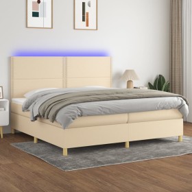 Cama box spring colchón y luces LED tela crema 200x200 cm de , Camas y somieres - Ref: Foro24-3135386, Precio: 683,75 €, Desc...