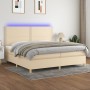 Cama box spring colchón y luces LED tela crema 200x200 cm de , Camas y somieres - Ref: Foro24-3135386, Precio: 675,95 €, Desc...