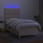 Box spring bed mattress and LED lights cream fabric 80x200 cm by , Beds and slatted bases - Ref: Foro24-3135634, Price: 343,4...