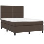 Cama box spring colchón y LED cuero sintético marrón 140x190 cm de , Camas y somieres - Ref: Foro24-3135882, Precio: 566,61 €...